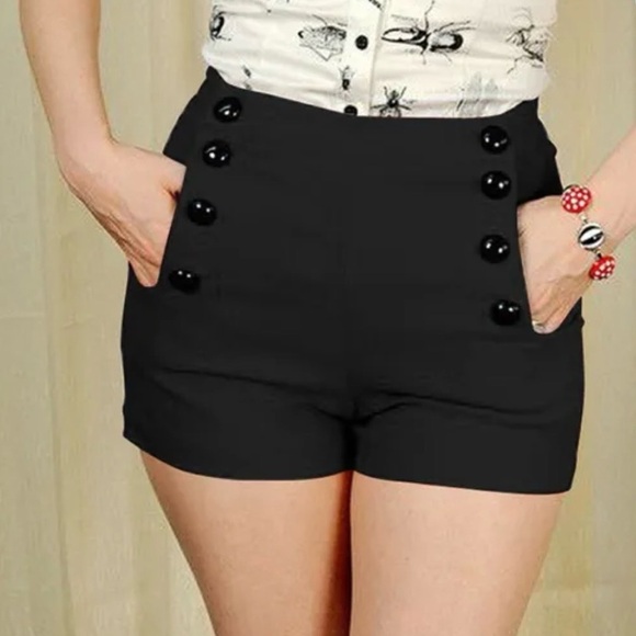 Voodoo Vixen Pants - Voodoo Vixen Pin Up Black Shorts Womens Small Rockabilly 50s Style Stylish